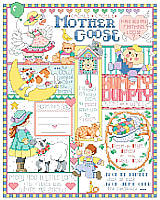 Nursery rhymes galore are depicted in this sweet and detailed Mother Goose Birth Record by designer Linda Gillum. 