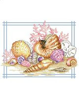 An ocean still life of beautiful seashells is depicted in this gorgeous design by Barbara Baatz-Hillman. Bring your favorite room to life with a picture or a pillow made with Seashells. Stitch it on larger count fabric for a stunning cushion.