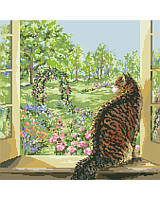 This delicate and beautiful window designed by Nancy Rossi brings the outside ‘in’ with lovely depictions of spring.