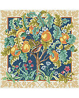 A classic Medieval Cluny style interpretation on a partridge in a pear tree is so elegant you will want to display it all year long. Rich, bold colors, a wide gold tone border and black center background, makes the elements of this abundant tree pop out of the picture. A companion piece to our Unicorn.