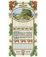 Our classic, original Acorn Sampler is here. With an oval pastoral scene surrounded by acorns, oak leaves, squirrels and a multitude of details, including petite point areas and 15 specialty stitches will surely be an heirloom piece. This coveted and intricate design is back to set the tone for gratitude with this rich autumn sampler and inspirational message. Perfect for the advanced stitcher or one who wants to learn new skills.