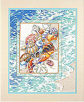 Feel the calm, soothing effects of the surf in this relaxing piece. A bit abstract, this piece features a still life of seashells, framed artistically off center, by the surf. Primarily muted tones of green and blue which allow the golds, browns, pinks and purples of the shells to pop. A perfect piece for a beach house or a beach lover!