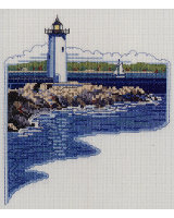 White Lighthouse on the rocky shore