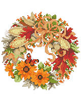 This sweet wreath full of warm fall foliage and corn is one of four seasonal wreaths that look perfect together stitched on a pillow or in a long line in a frame. Collect all four.