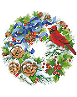 This sweet wreath full of cheerful winter pine cones, berries and birds is one of four seasonal wreaths that look perfect together stitched on a pillow or in a long line in a frame. Collect all four.