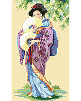 Beauty tenfold! Sweeping kimono and delicate fans create a beguiling portrait of an Oriental Lady worked in counted cross stitch.
