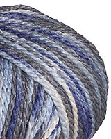 There are 11 colors, both solid and variegated in this well named worsted weight yarn of 50% Merino and 50% Silk. Luxury for everybody.