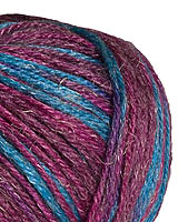 This is a fascinating blend of Superwash Merino, Linen and Silk, in 14 solid and variegated colors of DK weight yarn. Excellent for sweaters and your home.