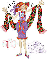 Our red hat lady sings as if nobody's listening!
This whimsical design is sure to brighten up your day. 