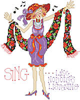 Our red hat lady sings as if nobody's listening!
This whimsical design is sure to brighten up your day. 