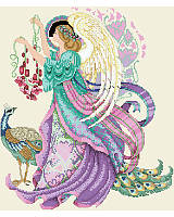 This ethereal angel brings creativity and inspiration!
Dressed in jewel tones, this angel is carrying rubies and orchids next to a elegant peacock.

