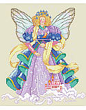 Dream Faerie - PDF: "Dream big!" It's always good advice. This colorful design will remind you to do just that!  This lovely lady stands gazing upon a fairytale castle. She wears a jewel-toned dress accented in blue and green, and has wings that match. With her magic wand in hand she's conjuring up magical dreams.
