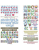 Alphabets and More - PDF: This fun collection provides you with wonderful and elaborate letter designs that can be used to personalize a name sign, bed linens, garments, towels, book marks and other accessories. Fun and funky, from hearts, watermelons, toys and produce, these designs are sure to bring a smile to your face!