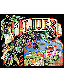 Olives - PDF: Add some rustic Italian charm to your home with this colorful olive crate label art. A touch of Tuscany is captured in the scene surrounded by plump ripe olives. The perfect touch for your kitchen or dining area with this dramatic design by Barbara Baatz Hillman.
