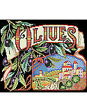 Olives - PDF: Add some rustic Italian charm to your home with this colorful olive crate label art. A touch of Tuscany is captured in the scene surrounded by plump ripe olives. The perfect touch for your kitchen or dining area with this dramatic design by Barbara Baatz Hillman.
