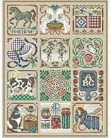 The year according to Kooler Design!
Find delight in nature's gifts throughout the seasons. This classic Americana sampler piece by designer Sandy Orton features twelve favorite images of each month highlighted in a lovely cross stitch design.  Makes a stunning sampler stitched as a whole on linen as shown or stitch separately as cute ornaments. A charming, vintage, timeless heirloom design.