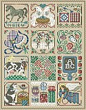 A Year in Cross Stitch Sampler - PDF: The year according to Kooler Design!
Find delight in nature's gifts throughout the seasons. This classic Americana sampler piece by designer Sandy Orton features twelve favorite images of each month highlighted in a lovely cross stitch design.  Makes a stunning sampler stitched as a whole on linen as shown or stitch separately as cute ornaments. A charming, vintage, timeless heirloom design.