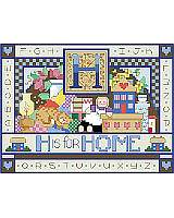 Home is where your favorite things are! Cherished pets, a treasured doll, and your favorite mug all come together in this warm and attractive sampler design featuring the letter 'H'. This whimsical piece will be sweet in your own home or given as a housewarming gift to a friend or family member.