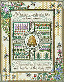 Gathering Honey - PDF: Your décor will be all abuzz with the addition of this bee-utiful design by Sandy Orton. Long out-of-print, we are thrilled to bring this masterpiece sampler back. This delightful garden sampler for the experienced stitcher features an intricate honeycomb pattern, bees, floral and garden motifs, along with the proverb "Pleasant words are like a honeycomb, sweetness to the soul and health to the body." 
