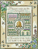 Gathering Honey - PDF: Your décor will be all abuzz with the addition of this bee-utiful design by Sandy Orton. Long out-of-print, we are thrilled to bring this masterpiece sampler back. This delightful garden sampler for the experienced stitcher features an intricate honeycomb pattern, bees, floral and garden motifs, along with the proverb "Pleasant words are like a honeycomb, sweetness to the soul and health to the body." 
