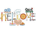 Welcome Sign - PDF: One can almost taste the decadent and delicious richness of the confections in this bakery-inspired sign by Linda Gillum.
This "Welcome Friends" sign features a clever array of classic and country inspired utensils and baked goods such as pies, cakes, cookies and rolls. This adorable bakery sign will make a stunning addition to your kitchen or pantry.
