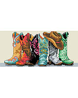 Embrace your country roots with these vibrant cross stitch of kicky boots boasting Old West charm as they brighten any room! Whether taking on the tumbleweeds, line dancing at the cowboy bar, these classic and colorful cowboy boots with timeless details will give your home that Western vibe you crave and promises lasting style that's always on-trend. 