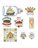 There is no limit to the uses for these eight adorable quick-to-finish mini motifs. These designs can be used to personalize a card, bookmark, name sign, ornaments, garments, towels, bookmarks, jar toppers or just about anything! This fun collection includes some of our cutest choices, such as a ship-in-a-bottle, princess crown, desserts, dog, cat, heart, and a Bee-utiful beehive picture. Any of these will give your project a unique and fun look!