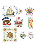 Cute Minis Collection 2 - PDF: There is no limit to the uses for these eight adorable quick-to-finish mini motifs. These designs can be used to personalize a card, bookmark, name sign, ornaments, garments, towels, bookmarks, jar toppers or just about anything! This fun collection includes some of our cutest choices, such as a ship-in-a-bottle, princess crown, desserts, dog, cat, heart, and a Bee-utiful beehive picture. Any of these will give your project a unique and fun look!