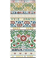From the Kooler Design Studio vault, add this timeless treasure to your family's collection! A band Sampler inspired by the golden age of English needlework during the 1600’s, contains a dozen specialty stitches typically used in samplers from this period.
