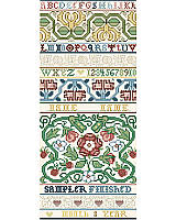 From the Kooler Design Studio vault, add this timeless treasure to your family's collection! A band Sampler inspired by the golden age of English needlework during the 1600’s, contains a dozen specialty stitches typically used in samplers from this period.
