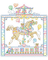 Around and around and around they go! This lovely pastel horse takes flight on this vintage-style musical carousel that makes a whimsical centerpiece for spring. Delightfully detailed with letter blocks, a toy train, and teddy bears. This colorful design is perfect for a baby's room or playroom!