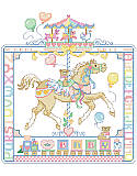 March-Go-Round Carousel Horse - PDF: Around and around and around they go! This lovely pastel horse takes flight on this vintage-style musical carousel that makes a whimsical centerpiece for spring. Delightfully detailed with letter blocks, a toy train, and teddy bears. This colorful design is perfect for a baby's room or playroom!