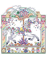 This perfectly pastel carousel horse is overflowing with delightful Easter details!
Part of our classic series of twelve carousel horses. The intricate design features dainty flowers, a bunny parade border, chick accents, beautiful swirl of pastel egg decorations, and topped off with a spring shower!