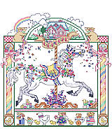 This perfectly pastel carousel horse is overflowing with delightful Easter details!
Part of our classic series of twelve carousel horses. The intricate design features dainty flowers, a bunny parade border, chick accents, beautiful swirl of pastel egg decorations, and topped off with a spring shower!