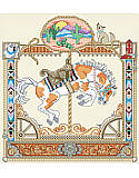 August in Santa Fe Carousel Horse - PDF: Bring a bit of Western wonder to your walls with this Santa Fe Carousel horse cross stitch that features warm tones, tooled leather, howling coyotes and a geometric Navajo-inspired design.
