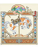 August in Santa Fe Carousel Horse - PDF: Bring a bit of Western wonder to your walls with this Santa Fe Carousel horse cross stitch that features warm tones, tooled leather, howling coyotes and a geometric Navajo-inspired design.
