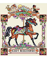 Add some seasonal warmth to your home with this classic carousel horse! One of twelve in this series, this chestnut pony and warmly colored pumpkins cheerily greet your guests as autumn leaves fall on this holiday. Full of thanksgiving accents, this design is so lovely, you might want to display it year round.
