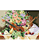 Summer Concerto - PDF: A concerto in a classic Still Life style of cross stitch by Nancy Rossi will bring summer vibes to all lovers of music. Featuring a colorful bouquet as the backdrop for the violin, mandolin, sheet music and fruit. Stitching this timeless and elegant piece is sure to bring a song to your heart!
