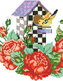 Roseland Birdhouse - PDF: Giant rose blooms flood this homey design with warmth and color. The classic birdhouse forms the centerpiece of this quick and easy design by Jorja Hernandez. Framed, as a pillow or as part of a larger piece, is perfect for spring.