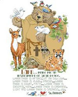 Friendly woodland animals surround a gentle St Francis Bear. 