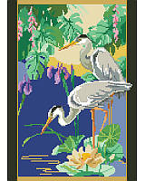 Recover your inner calm and well being by cross stitching this elegant crane landscape. Turn a corner of your home into a peaceful focal point with this beautifully inspired piece that evokes the tranquility of nature. The vibrant hues of the river scene with flowers and cranes add a positive note in any room.