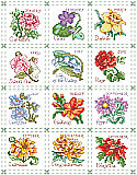 Flower of the Month Sampler - PDF: A beautifully designed and detailed flower for each month of the year is depicted in this charming quilt-like sampler. 
