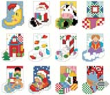 Twelve tiny Christmas Stocking designs. 