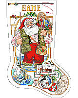 An Angler's delight!  Santa has "Gone Fishing" until he's pressed into service on Christmas Eve. A perfect stocking for the fisher person in your life.  
