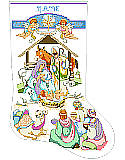 Nativity with Angels Stocking - PDF: A stocking with Celestial Angels with their trumpets in celebration of the birth of the Christ Child. 