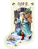 Old Father Winter Stocking - PDF: This breathtaking scene of Santa traveling through a lovely winter landscape with his woodland friends inspires warmth and joy for many holidays to come.  Traditional Santa Claus all dressed in blue looks like he stepped out of a cherished Christmas storybook.   

