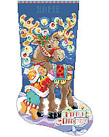 Bring whimsical style to you home with this amusing pun-inspired moose stocking!
This handsome moose is dressed up in cheerful ornaments for your Christmas celebrations!   