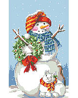 The weather outside may be frightful, but this fluffy snowman and kitten duo are delightful and want nothing more than to Let It Snow. With knitted scarves, a cheerful holly wreath, smiling faces, and rosy cheeks, this pair is a welcome addition in any winter wonderland. This simple and sweet holiday classic is one of our favorites. 
 
