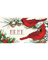 Welcome messengers of peace and goodwill, the crimson cardinals are perched for all to admire upon a winter’s pine branch. Beautifully designed to be completed with your loved one's name. This classic, tranquil scene is the perfect finishing touch to any ornament, holiday sign, pillow or stocking cuff!  
