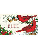 Christmas Cardinals - PDF: Welcome messengers of peace and goodwill, the crimson cardinals are perched for all to admire upon a winter’s pine branch. Beautifully designed to be completed with your loved one's name. This classic, tranquil scene is the perfect finishing touch to any ornament, holiday sign, pillow or stocking cuff!  
